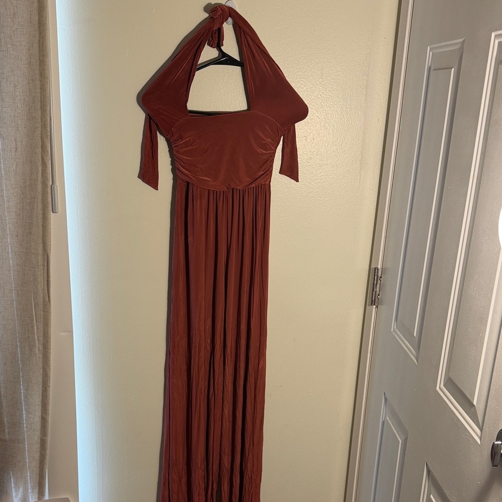 Elegant Rust Halter Maxi Pants one piece